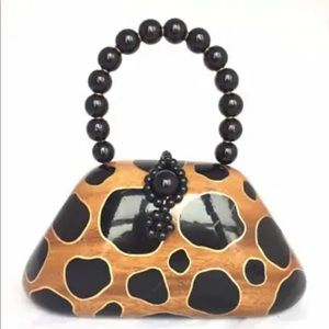 Handmade Cheetah print Classic Handbag made of Wood in Black and Brown